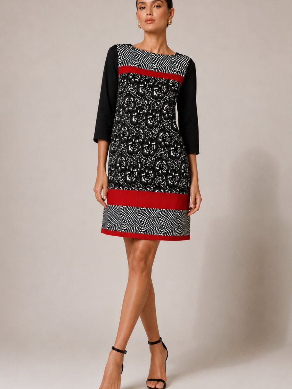Vintage 'Bigio Collection' Black White Red Graphic Print Shift Dress – Size 8